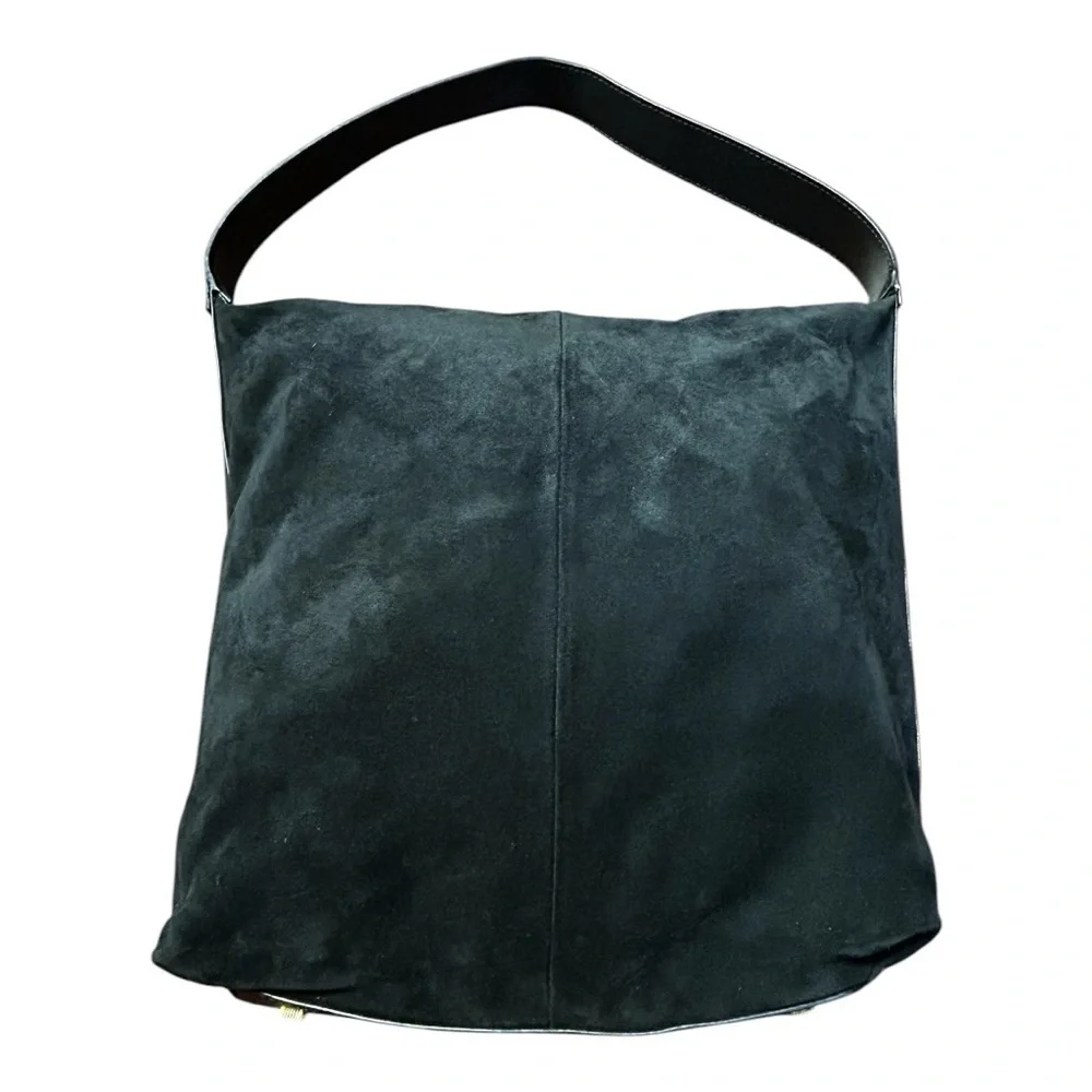 India Hicks Black Suede & Leather Hobo Style Handbag 
